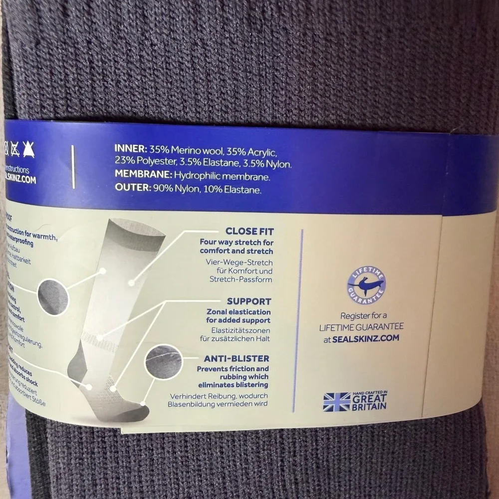 Sealskinz Waterproof Cold Weather Knee Length Socks Grey Unisex Medium NWT